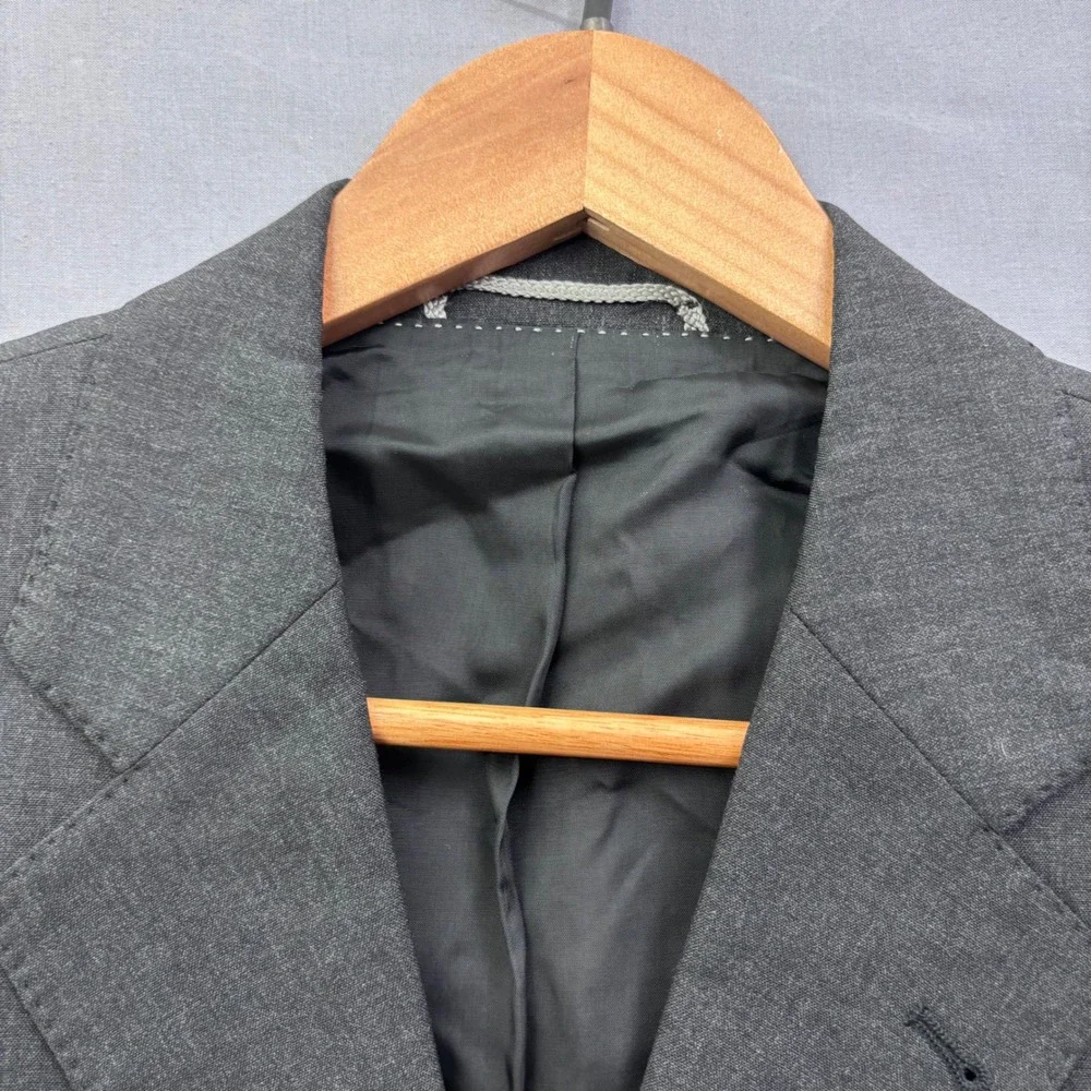 Linus Hamburg Berlin Mens Charcoal Gray 3-Button Blazer Jacket Ticket Pocket